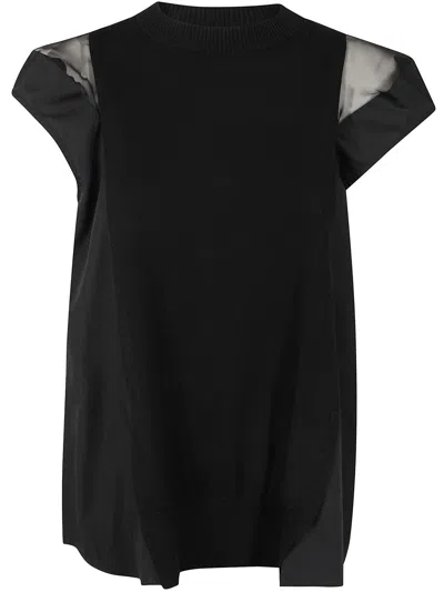Sacai Popeline X Knit Pullover In Black