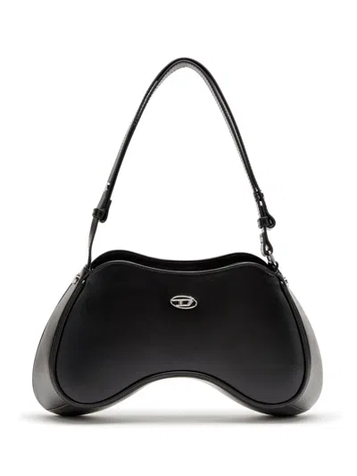 Diesel Shoulder Handbag With Zip Closure And Oval Logo In Black