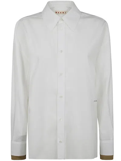 Marni Structured Collar Long Sleeve Blouse In White