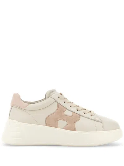 Hogan Leather Sneakers Rebel Panelled Platform Round Suede In White