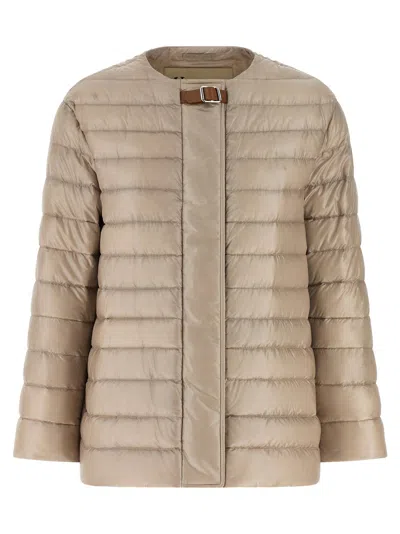 Herno Leather Buckle Strap Quilted Down Jacket In Neutral