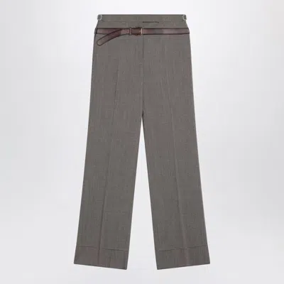Prada Melange Cappuccino Polyester Blend Palazzo Pant In Gray