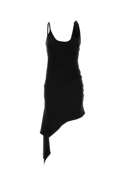 Courrèges Asymmetric Mini Dress With Dynamic Multicolor Pattern In Black