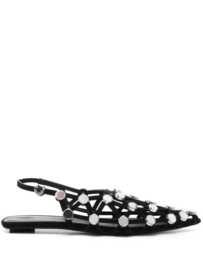 Attico Grid Embellished Suede Ballet Flats In Black