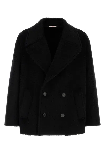 Valentino Black Two Button Placket Coat In Black