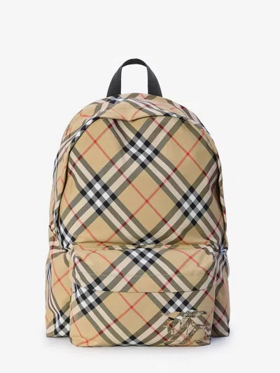 Burberry Check Pattern Backpack With Front Pocket In Nude