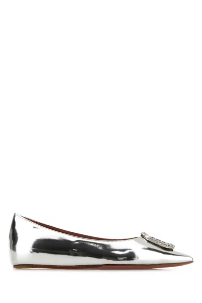 Amina Muaddi 5mm Camelia Mirror Leather Ballerinas In Silver