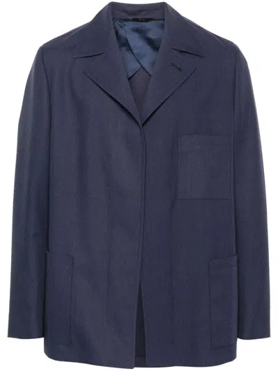Fendi Dark Blue Wool Canvas Blazer In Gray