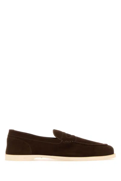 John Lobb Dark Brown Suede Casual Shoes With Velcro Closure