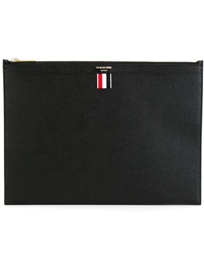 Thom Browne Medium Leather Document Holder In Black