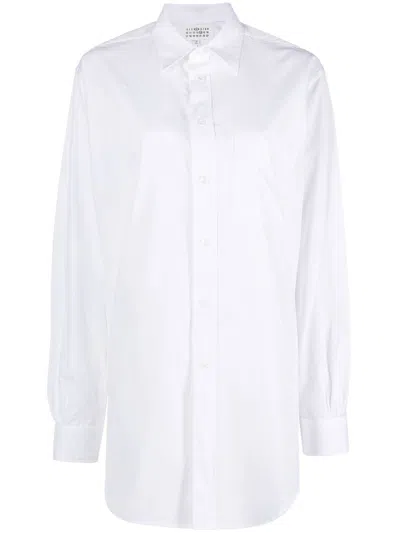 Maison Margiela Relaxed Fit White Shirt With Pointed Collar And Curved Hem In White