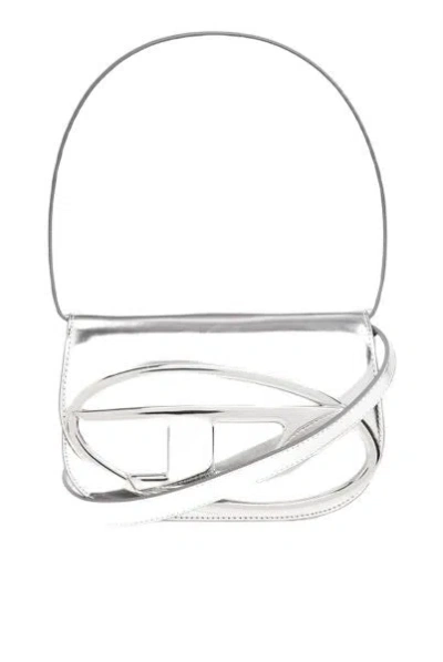 Diesel Luxurious Leather Shoulder Bag 1dr In Silver