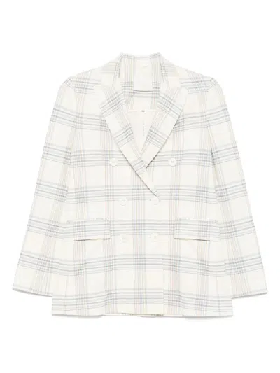 Circolo 1901 Check Pattern Double-breasted Cotton Jacket In White