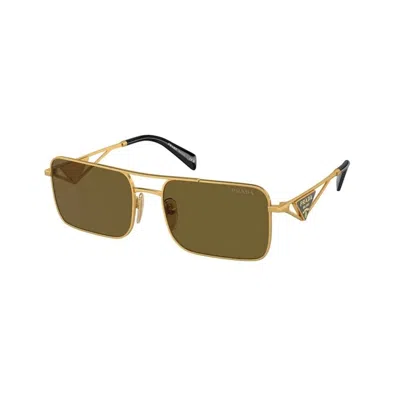 Prada Triangle-logo Rectangle-frame Sunglasses In Gold