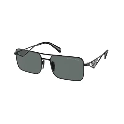 Prada Triangle-logo Rectangle-frame Sunglasses In Gray
