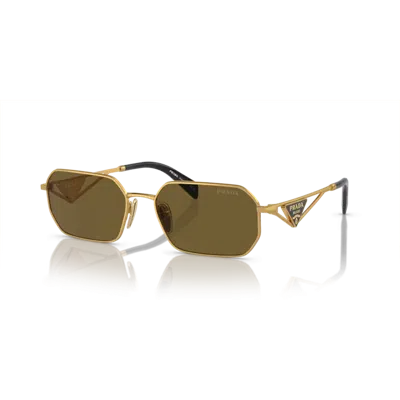 Prada Triangle-logo Rectangle-frame Sunglasses In Gold