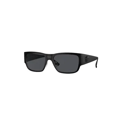 Versace Logo-plaque Rectangle-frame Sunglasses In Black