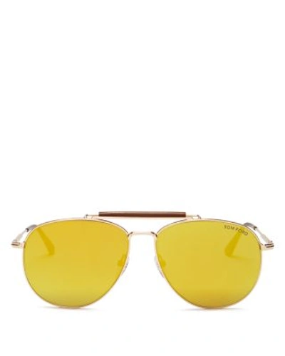 Shop Tom Ford Mirrored Sean Aviator Sunglasses, 60mm In Gold /brown