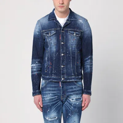 Dsquared2 Distressed Denim Jacket With Button-up Front In Blue