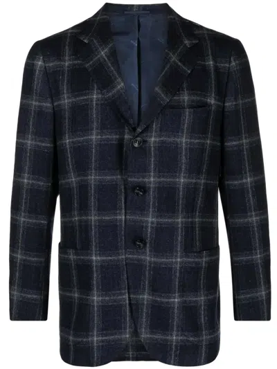 Kiton Plaid-check Single-breasted Blazer In Blue