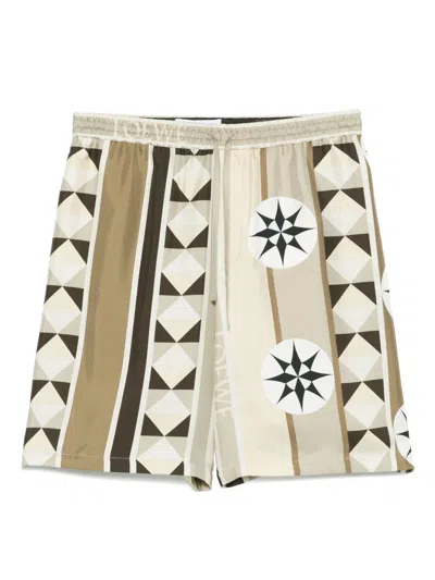 Loewe Silk Shorts Geometric Pattern Mid Length In Brown