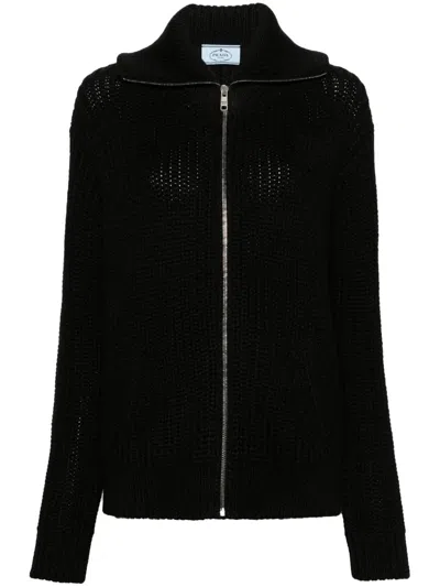 Prada Enamel Triangular Zipper Sweater In Animal Print