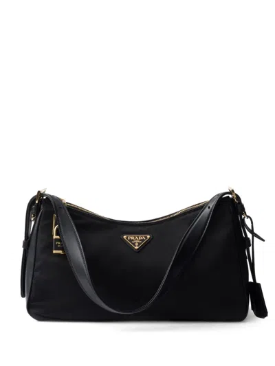Prada Black Nylon Large Aime Shoulder Bag In White