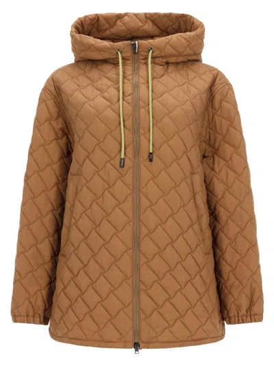 Herno Diamond Quilted Drawstring Down Jacket In Brown