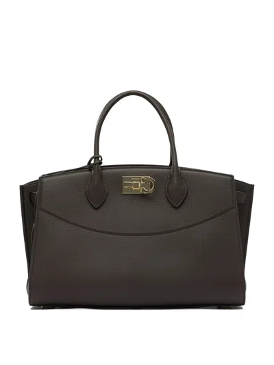 Ferragamo Large Studio Leather Top Handle Bag In Orange