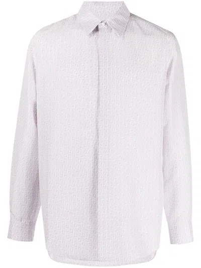 Fendi Silk Shirt With Micro Ff Karligraphy Pattern In Neutral