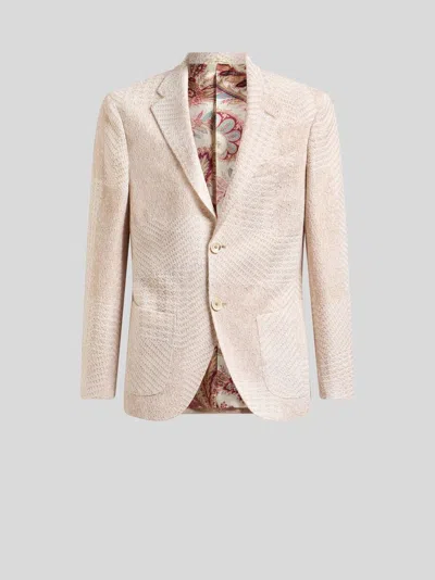 Etro Herringbone-pattern Blazer In Neutral
