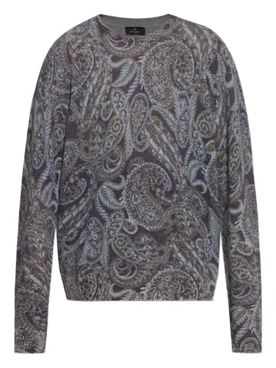 Etro Paisley Ribbed Wool Sweater In Black