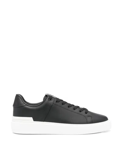 Balmain B Court Black Low Top Sneakers Withtono Logo At The Back In Smooth Leather Man In Black