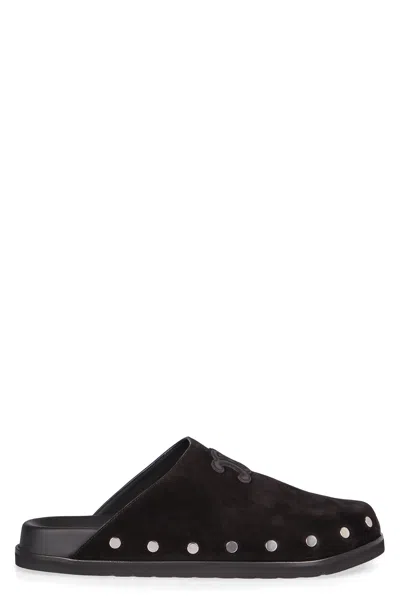 Celine Men Triomphe Suede Leather Slippers In Multi