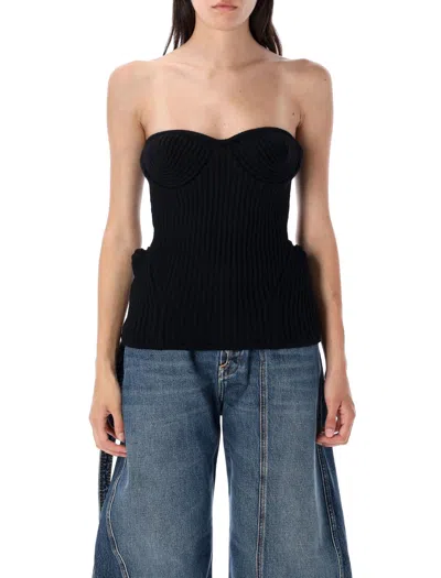Jean Paul Gaultier Ribbed Merino Wool Knit Bustier Top In Black