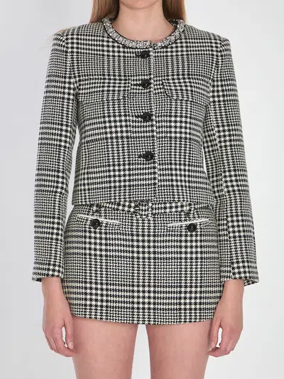 Self-portrait Houndstooth Embellished Trim Cropped Jacket