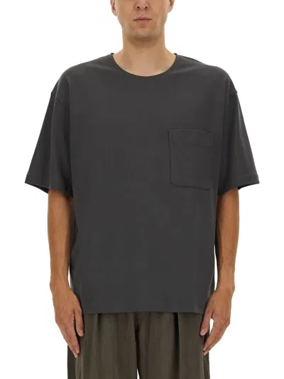Lemaire Grey Solid Crew Neck T-shirt In Black