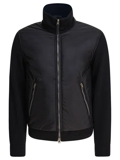 Tom Ford Black Solid Mock Collar Jacket In Black