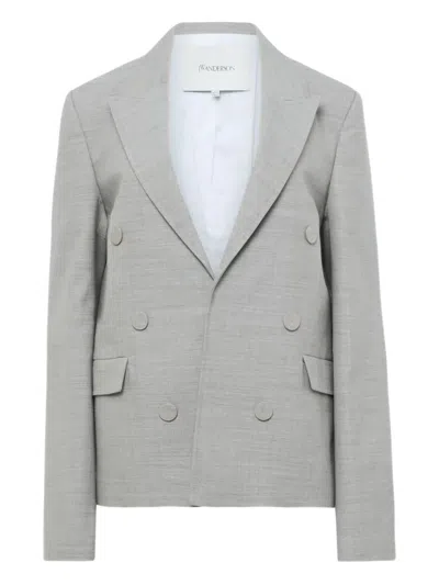 Jw Anderson Double Breasted Tailored Jacket Structured Shoulders In Gray