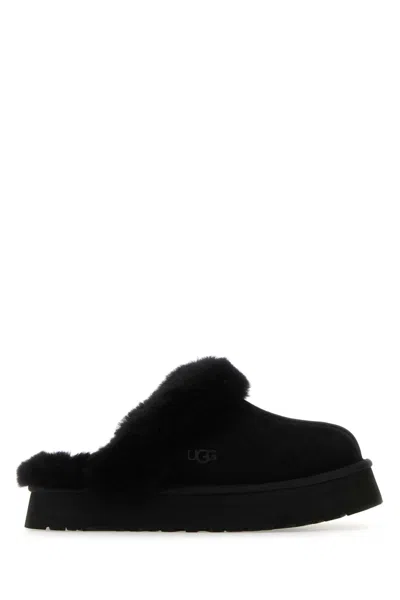 Ugg Disquette Shearling-trimmed Suede Slippers In Black