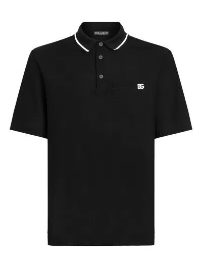 Dolce & Gabbana Cotton Polo With Logo Embroidery In Black