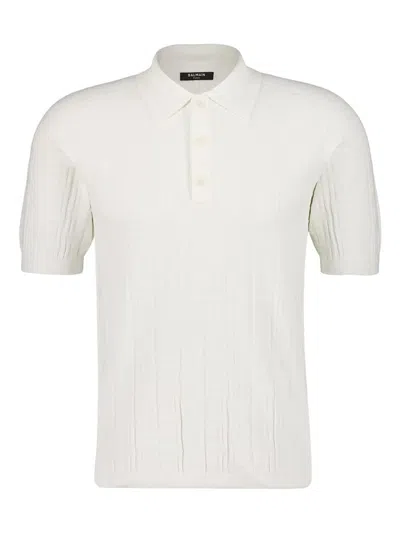Balmain Pb Labyrinth Knit Polo Shirt In White