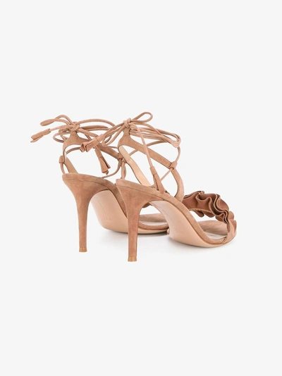 Shop Gianvito Rossi Flora Ruffle Suede Sandals In Nude/neutrals