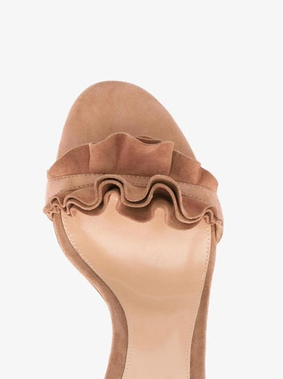 Shop Gianvito Rossi Flora Ruffle Suede Sandals In Nude/neutrals