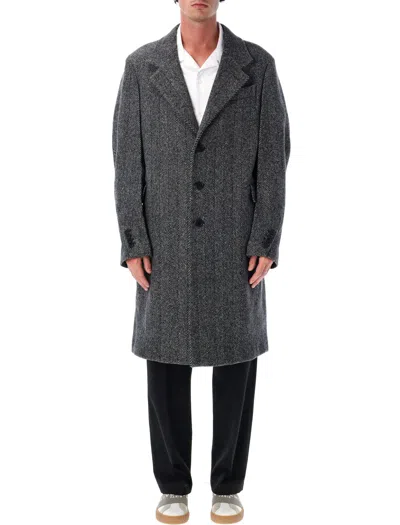 Givenchy Men Wool Blend Coat With Herringbone Motif In Gray