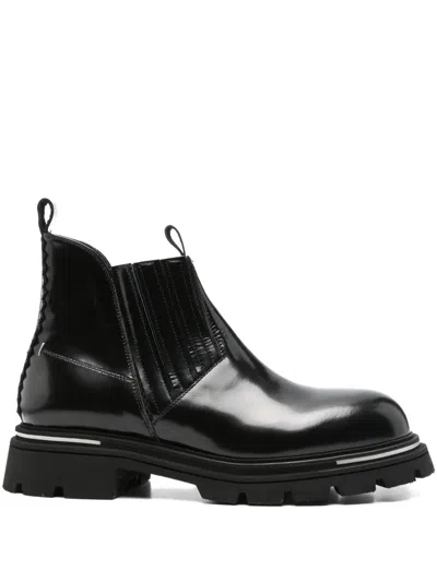 The Antipode Leather Stitched-panel Ankle Boots In Black