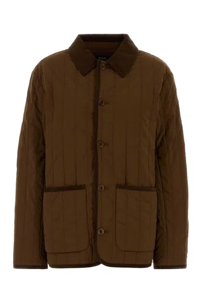 A.p.c. Leone Stretch Nylon Collared Jacket In Brown