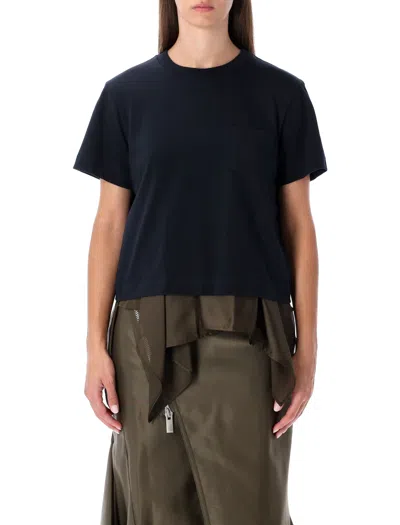 Sacai T-shirt With Voile Back Insert In Blue