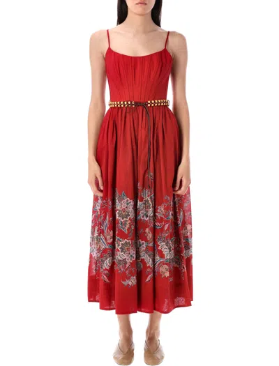 Zimmermann Rhiannon Belted Paisley-print Cotton-voile Midi Dress In Red