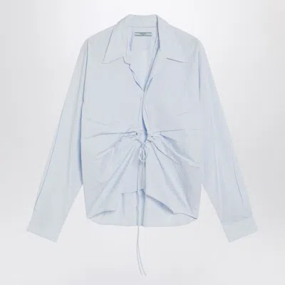 Prada Ruched Laced Collared Blouse In Blue